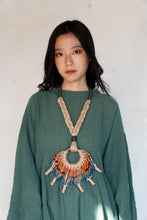 Load image into Gallery viewer, Goulu statement jute necklace with brown and blue beads
