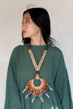 Load image into Gallery viewer, Goulu statement jute necklace with brown and blue beads