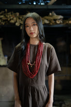 Load image into Gallery viewer, Goulu statement beaded necklace in beads and brass bell