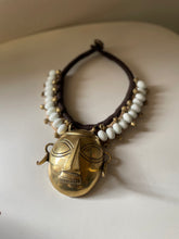 Load image into Gallery viewer, GTJ Timeless Necklace White Glass Beads & Brass Head