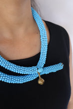 Load image into Gallery viewer, Goulu Statement Necklace Blue Beads With Brass Bell