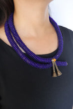 Load image into Gallery viewer, Goulu Statement Necklace Dark Blue Beads With Brass Bells