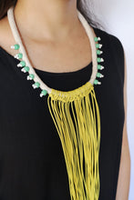 Load image into Gallery viewer, Goulu Statement Necklace Yellow Natural String with Green Beads