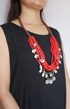 Load image into Gallery viewer, Goulu Statement Necklace With Red Beads, Shell And Coins