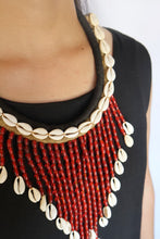 Load image into Gallery viewer, Goulu Statement Necklace Red Beads With Shells