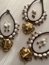 Load image into Gallery viewer, GTJ Timeless Necklace White Glass Beads & Brass Head