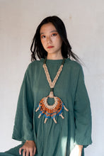 Load image into Gallery viewer, Goulu statement jute necklace with brown and blue beads
