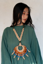 Load image into Gallery viewer, Goulu statement jute necklace with brown and blue beads
