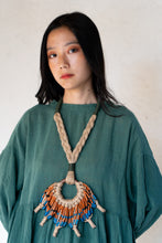 Load image into Gallery viewer, Goulu statement jute necklace with brown and blue beads
