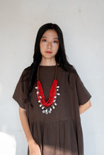 Load image into Gallery viewer, Goulu statement bunch necklace in red glass beads and shells
