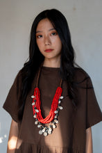 Load image into Gallery viewer, Goulu statement bunch necklace in red glass beads and shells
