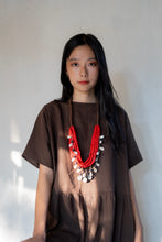 Load image into Gallery viewer, Goulu statement bunch necklace in red glass beads and shells
