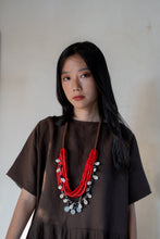 Load image into Gallery viewer, Goulu statement bunch necklace in red glass beads and shells
