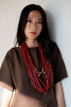 Load image into Gallery viewer, Goulu statement bunch necklace in red glass beads and shells
