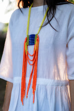 Load image into Gallery viewer, Goulu statement beaded necklace in yellow and orange beads
