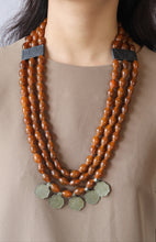 Load image into Gallery viewer, Goulu Timeless 3 layered Glass Beads With Brass Pendant Necklace
