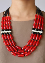 Load image into Gallery viewer, Goulu Timeless Red Glass Beads Multi Strand Necklace
