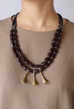 Load image into Gallery viewer, Goulu Timeless Glass Beads with Brass Bell Necklace
