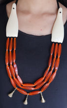 Load image into Gallery viewer, Goulu Timeless Orange Glass Beads With Brass Pendant Necklace

