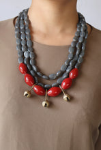 Load image into Gallery viewer, Goulu Timeless Grey and Red Glass Beads Necklace
