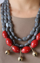 Load image into Gallery viewer, Goulu Timeless Grey and Red Glass Beads Necklace
