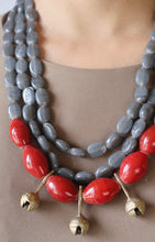 Load image into Gallery viewer, Goulu Timeless Grey and Red Glass Beads Necklace

