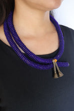 Load image into Gallery viewer, Goulu Statement Necklace Dark Blue Beads With Brass Bells
