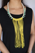 Load image into Gallery viewer, Goulu Statement Necklace Yellow Natural String with Green Beads
