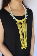 Load image into Gallery viewer, Goulu Statement Necklace Yellow Natural String with Green Beads
