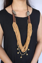 Load image into Gallery viewer, Goulu Statement Necklace Natural Rope With Brass Bell
