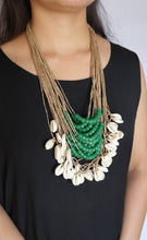 Load image into Gallery viewer, Goulu Statement Necklace With Green Beads and Shells
