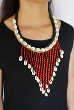 Load image into Gallery viewer, Goulu Statement Necklace Red Beads With Shells
