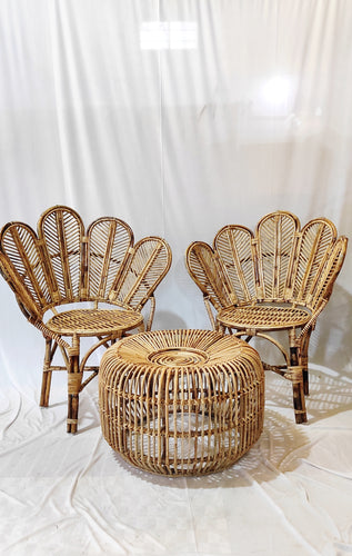 Cane Flower chair and table set