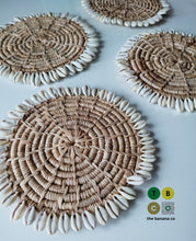 Load image into Gallery viewer, Banana Bark coasters with cowrie shells | 5 Inches
